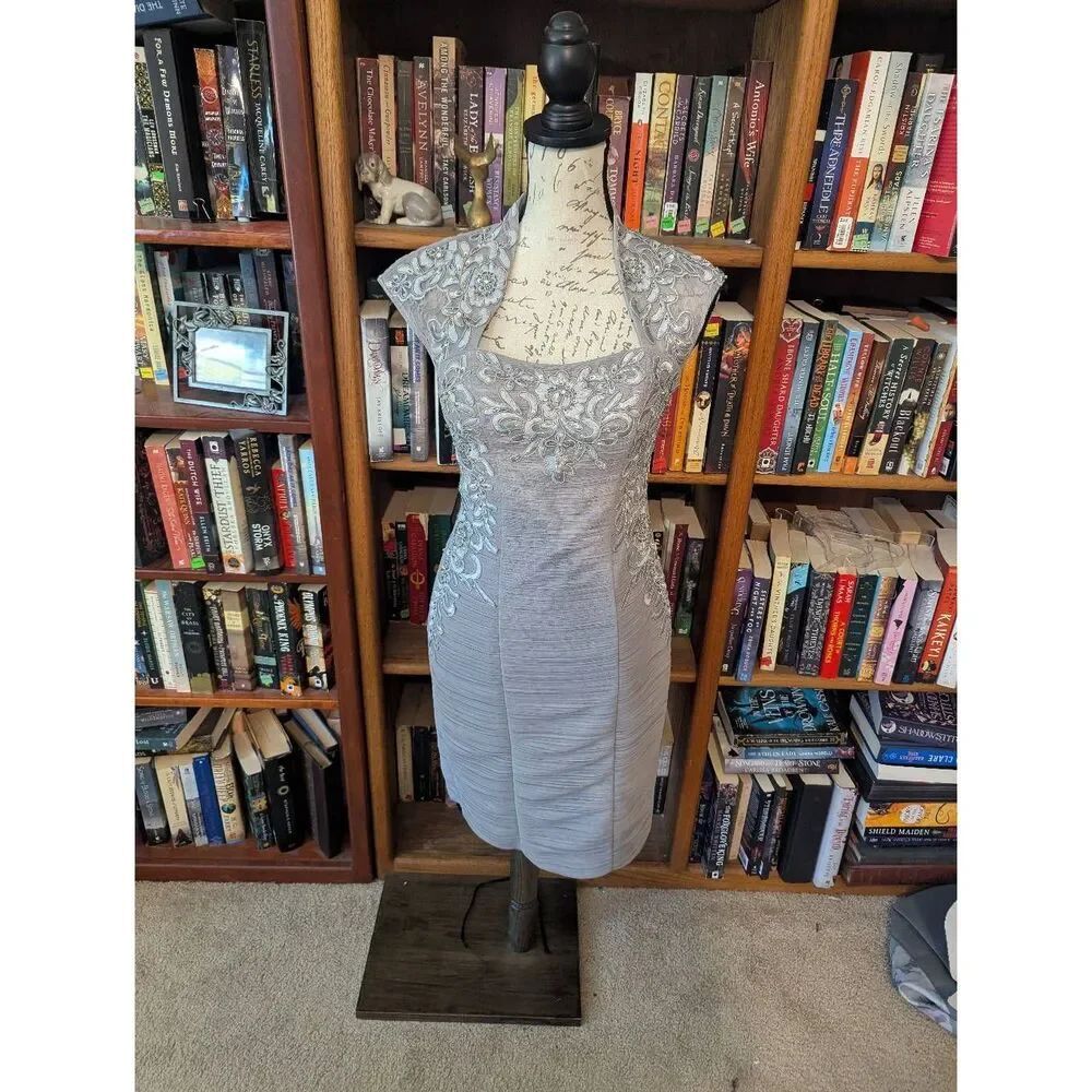 Vintage Sue Wong Nocturne Women’s Size 2 Gray Silver Mini Cocktail Dress